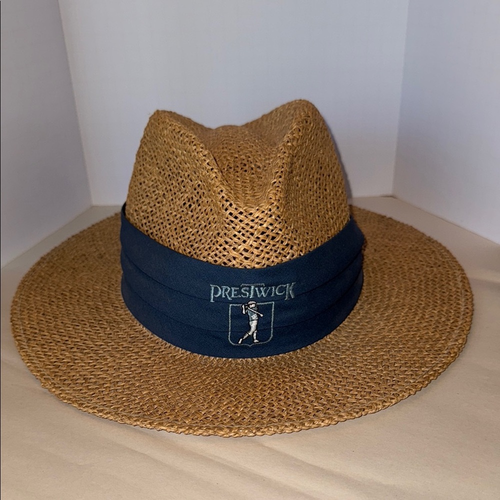 Town Talk Hat Tan and Blue Fedora Hat with Navy Band